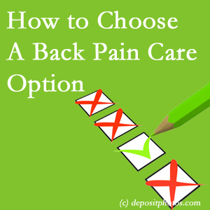 image of a checklist of back pain care options